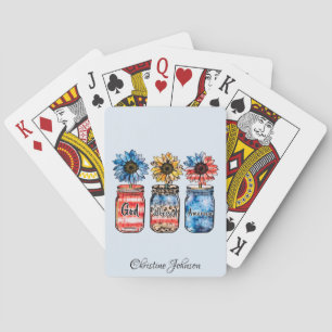 Baraja De Cartas Sunflower patriótico en jarras   Dios bendijo a Es