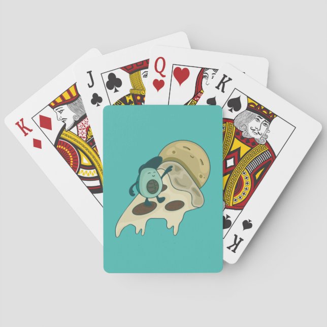 Baraja De Cartas Surf de aguacate verde en un trozo de pizza (Reverso)