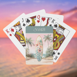 Baraja De Cartas Surfboard Tropical Island Flower  Palm Tree w Name