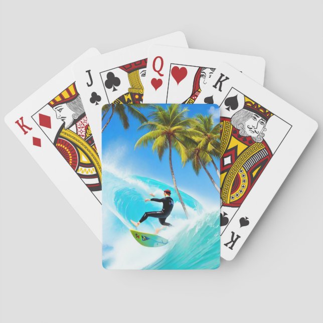 Baraja De Cartas Surfeando sobre una gran ola (Reverso)