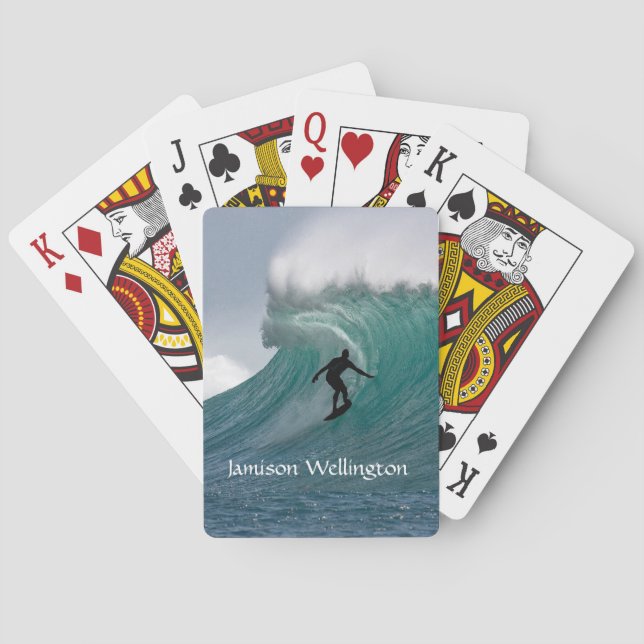 Baraja De Cartas Surfer silhouette Catching a huge wave Personalize (Reverso)