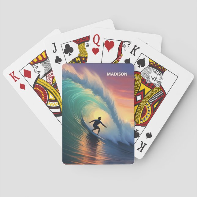 Baraja De Cartas Surfing de nombre personalizado (Reverso)
