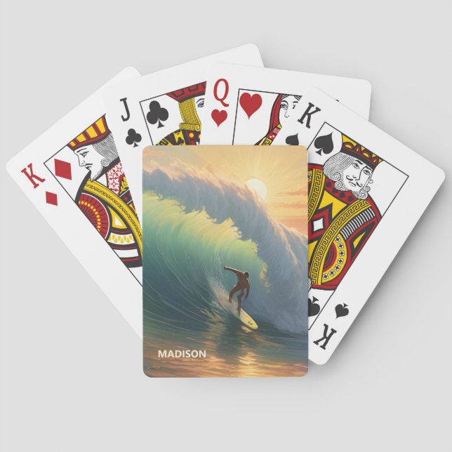 Baraja De Cartas Surfing de nombre personalizado (Reverso)