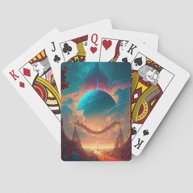 Baraja De Cartas Surreal Towers Planet Visionario Paisaje (Reverso)