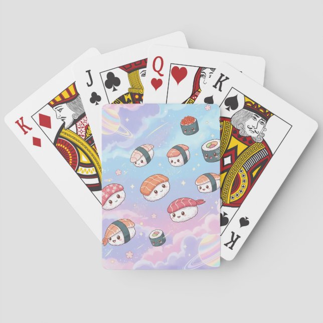 Baraja De Cartas Sushi Flying in Pastel Galaxy Sky (Reverso)