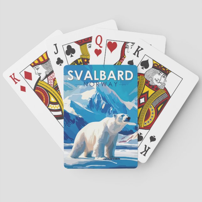 Baraja De Cartas Svalbard Noruega Polar Oso Viaje Arte Vintage (Reverso)