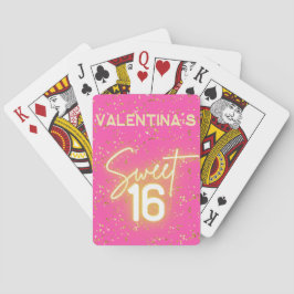 Baraja De Cartas  Sweet 16 Hot Pink Neon Glow Gold Glitter Birthday