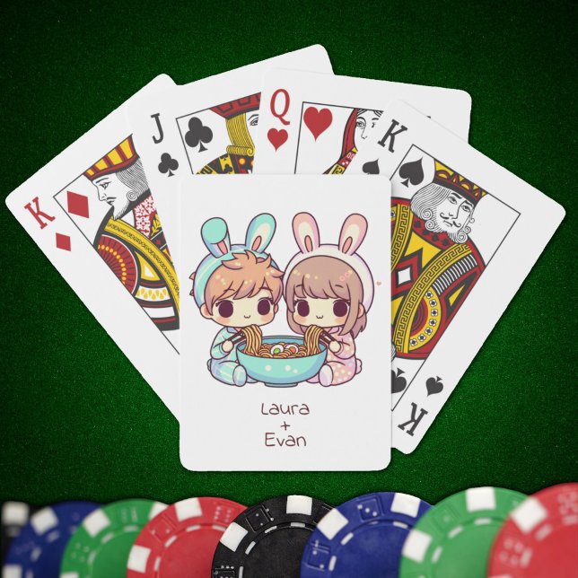Baraja De Cartas Sweet Personalized Chibi Style Ramen Couple (Sweet Personalized Chibi-Style Ramen Couple Playing Cards)