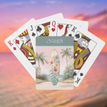 Tabla de surf Isla Tropical Flor Palma con nombre