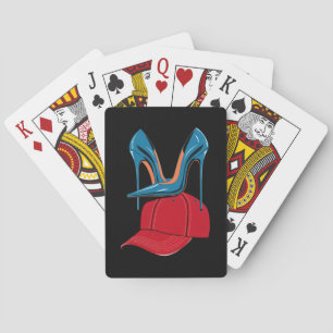 Baraja De Cartas Tacones pisando Sombrero Rojo MAGA Elección 2024