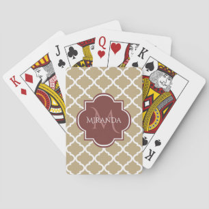 Baraja De Cartas Tan elegante Quatrefoil Burgundy Monograma y nombr