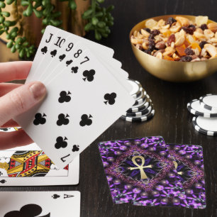 Baraja De Cartas Tapiz de Arte Fractal Ankh Dorado Púrpura Místico