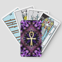 Tapiz de Arte Fractal Ankh Dorado Púrpura Místico