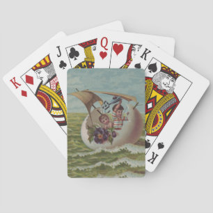 Baraja De Cartas Tarjeta antigua de Pascua Niños Navegando