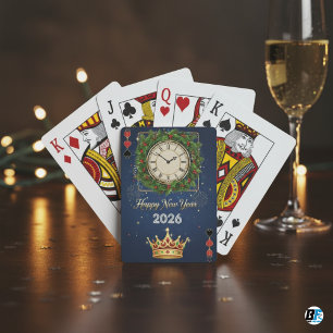 Baraja De Cartas Tarjeta de Nochevieja Reloj Real y Corona Personal