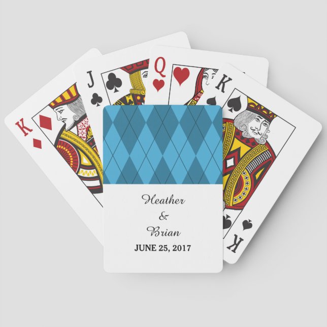 Baraja De Cartas Tarjetas de juego Blue Argyle Boda (Reverso)