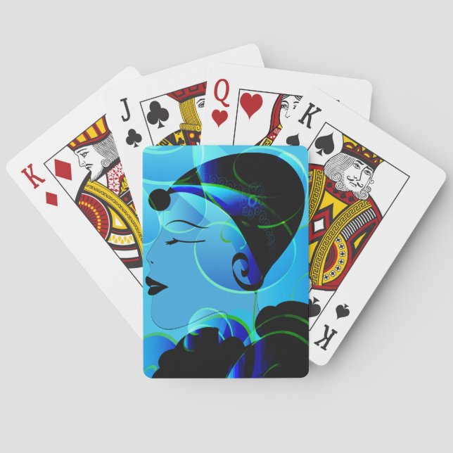 Baraja De Cartas Tarjetas de juego Blue Art Deco (Reverso)