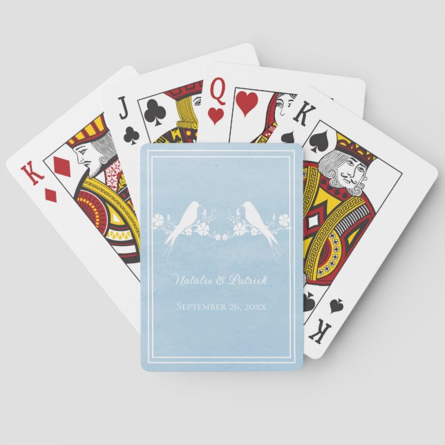 Baraja De Cartas Tarjetas de juego Blue Lovebird Floral Boda (Reverso)
