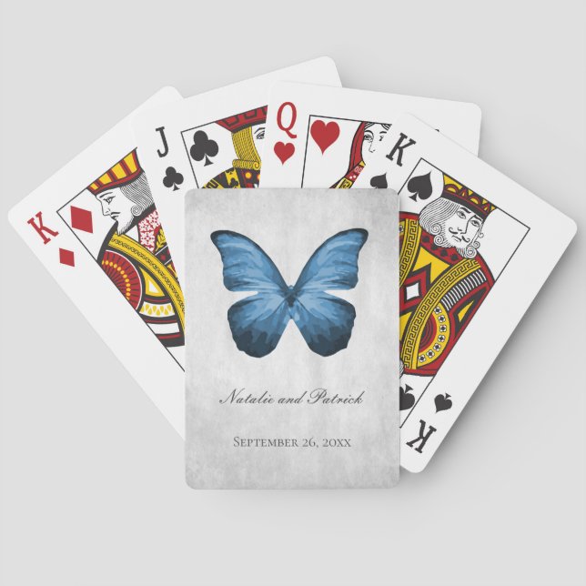 Baraja De Cartas Tarjetas de juego Boda de mariposa azul (Reverso)