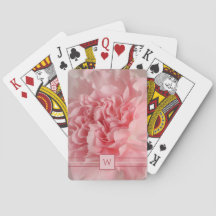 Tarjetas de juego con iniciales de clavel rosa bon