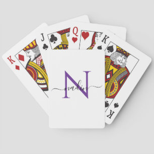 Baraja De Cartas Tarjetas de juego con monograma morado personaliza