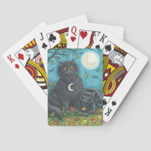 BARAJA DE CARTAS TARJETAS DE JUEGO DE ARTE FOLK HALLOWEEN CAT EN NE