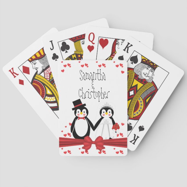Baraja De Cartas Tarjetas de juego de Boda de parejas de pingüinos (Reverso)