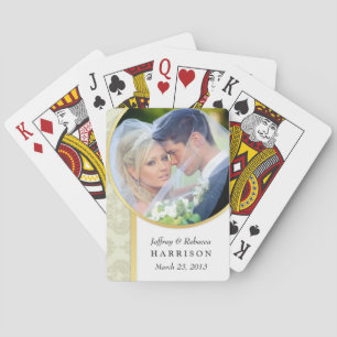 Baraja De Cartas Tarjetas de juego de Damask para boda Photo Ecru