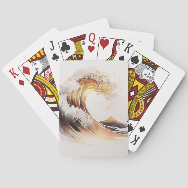 Baraja De Cartas Tarjetas de juego de olas oceánicas estilo acuarel (Reverso)