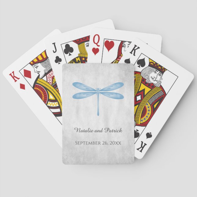 Baraja De Cartas Tarjetas de juego del Boda Blue Dragonfly (Reverso)
