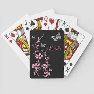 Baraja De Cartas Tarjetas de juego floral de mariposa rosada platea
