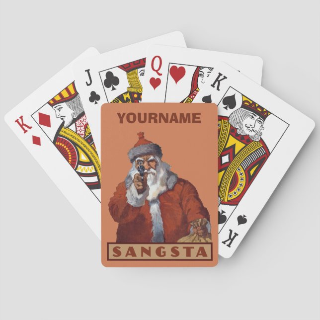 Baraja De Cartas Tarjetas de juego Gangsta Santa personalizado (Reverso)