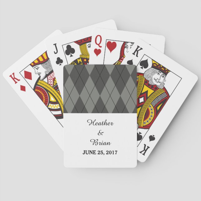 Baraja De Cartas Tarjetas de juego Gray Argyle Boda (Reverso)