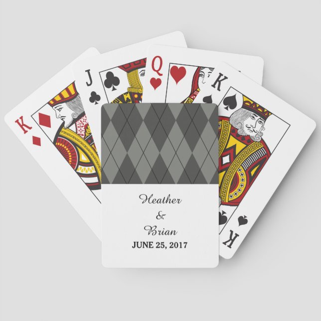 Baraja De Cartas Tarjetas de juego Gray Argyle Boda (Reverso)