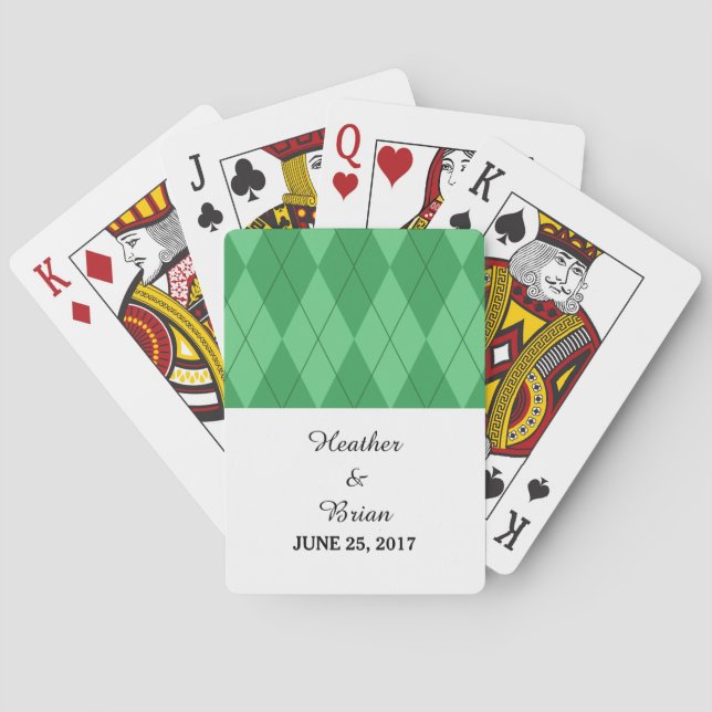 Baraja De Cartas Tarjetas de juego Green Argyle Boda (Reverso)