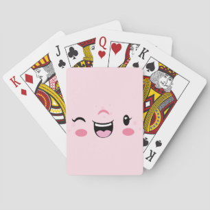 Baraja De Cartas Tarjetas de juego Kawaii Face de Winking Rosado