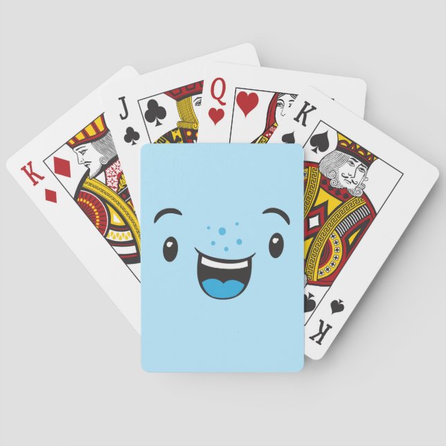 Baraja De Cartas Tarjetas de juego Kawaii Sonriente Azul (Reverso)