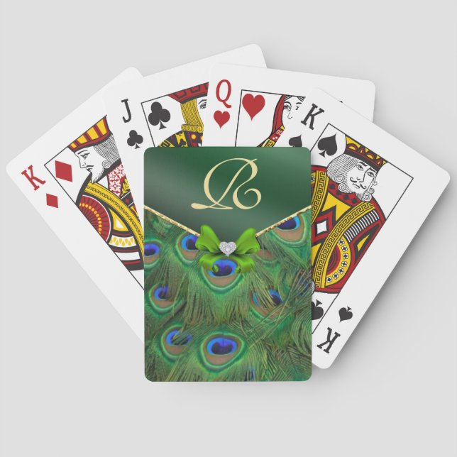 Baraja De Cartas Tarjetas de juego monograma verde marrón esmeralda (Reverso)