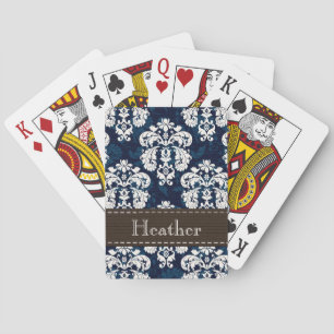Baraja De Cartas Tarjetas de juego Navy Blue and Brown Damask Bicyc