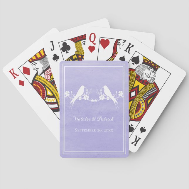 Baraja De Cartas Tarjetas de juego Purple Lovebird Floral Wedding (Reverso)
