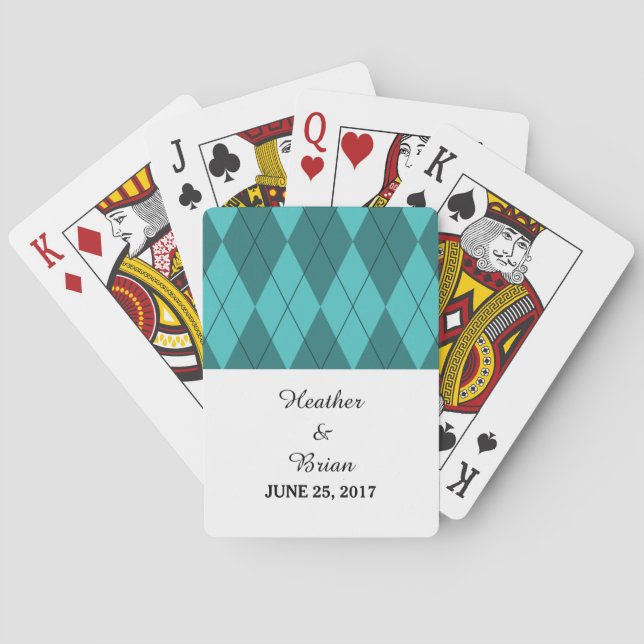 Baraja De Cartas Tarjetas de juego Turquoise Argyle Boda (Reverso)