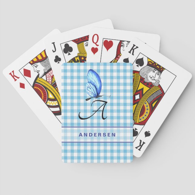 Baraja De Cartas Tarjetas De Jugar Blue Check Y Blue Butterfly (Reverso)