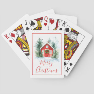 Baraja De Cartas Tarjetas de Navidad alegres de cottage nevado a la