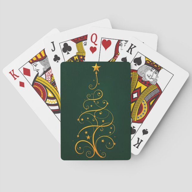 Baraja De Cartas Tarjetas de póker Gold Green Christmas Tree (Reverso)