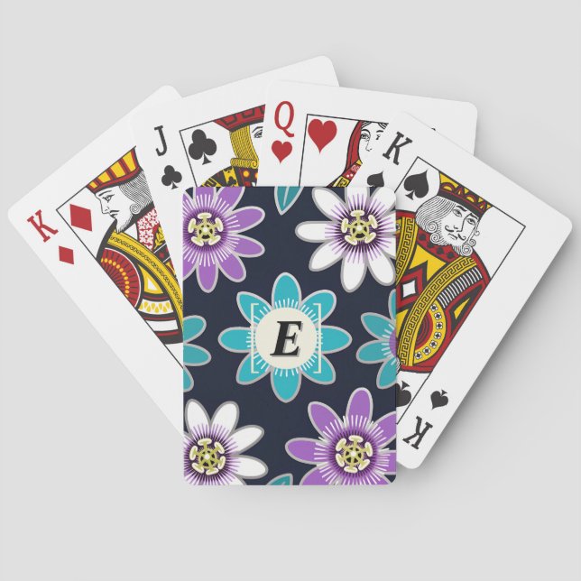 Baraja De Cartas Tarjetas de póquer de flor de pasión monograma per (Reverso)