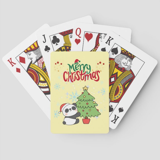 Baraja De Cartas tarjetas de póquer de panda lindo Feliz Navidad (Reverso)