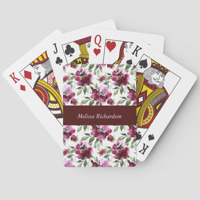 Baraja De Cartas Tarjetas de póquer floral roja personalizado (Reverso)