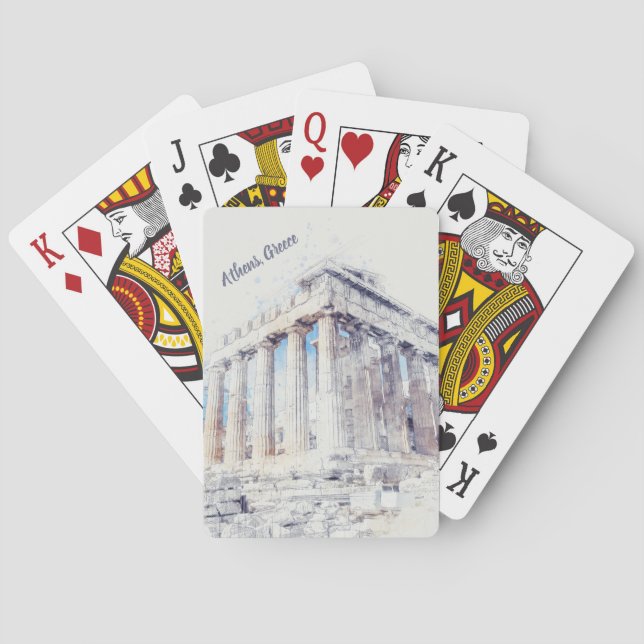 Baraja De Cartas Tarjetas de Póquer Parthenon con color de agua - A (Reverso)