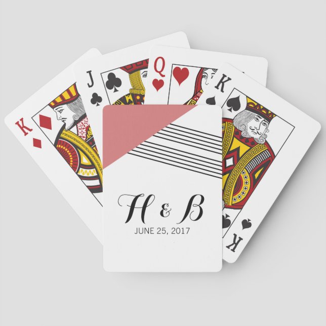 Baraja De Cartas Tarjetas de reproducción de banda geométrica roja (Reverso)