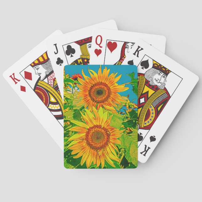 Baraja De Cartas Tarjetas de reproducción de campos de girasol (Reverso)